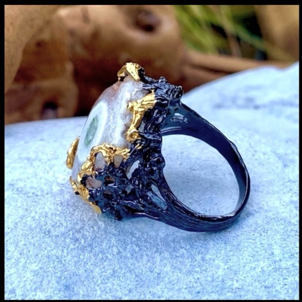 Solar Crystal Quartz Solid Sterling & 14kt Ring - Picture 3 of 4